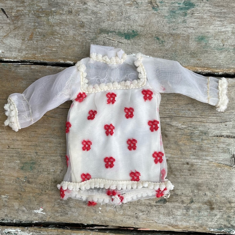 Vintage Maddie Mod Cherry Frappe Dress Barbie Clone Red White Embroidered